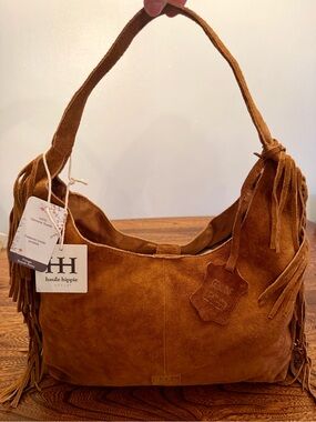 Haute Hippie Cognac Suede Fringe Shoulder Hobo Bag